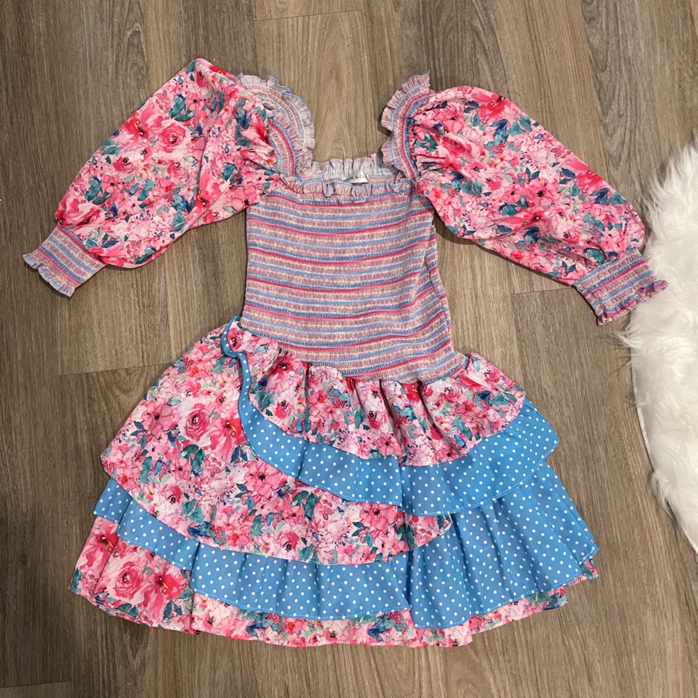 Puff sleeve, ruffle bottom dress